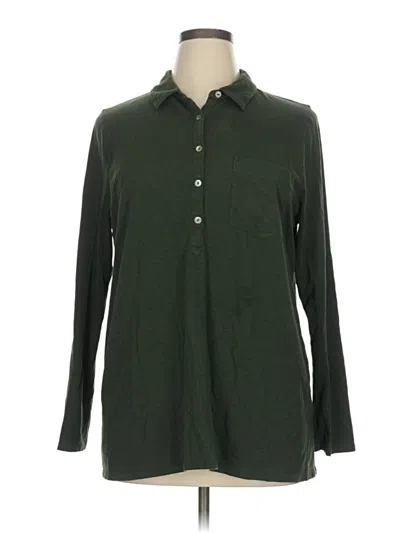 Pre-owned Jjill Long Sleeve Polo Shirt In Green