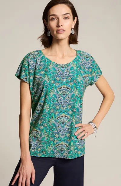 Jjill J.jill Luxe Supima® Scoop-neck Tee In Fresh Teal Paisley Medallion