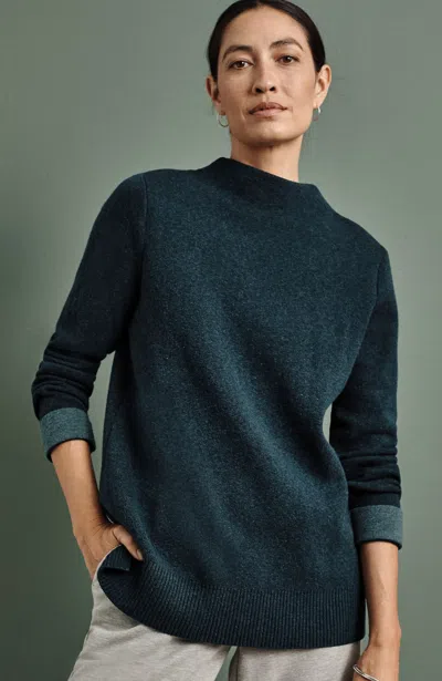 Jjill J.jill Majestic Funnel-neck Sweater In Dark Tidewater Heather,smokey Sage Heather