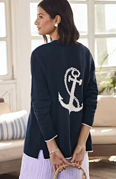 Jjill J.jill Mariner Cardigan In Navy Blue,dark Cream