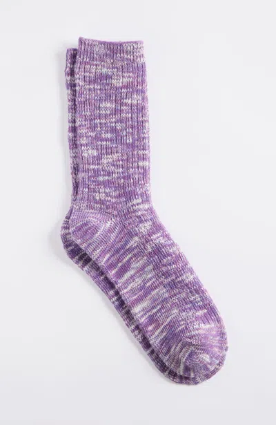 Jjill J.jill Marled-texture Cotton-blend Crew Socks In Purple