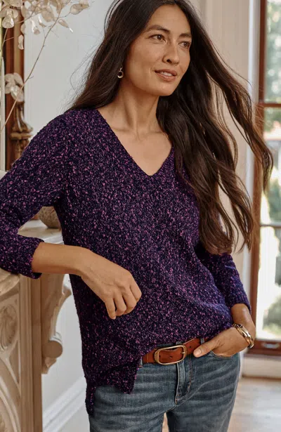Jjill J.jill Marled V-neck Speckled Sweater In Navy Blue,heather Allium