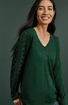 Jjill J.jill Metallic-embroidered V-neck Top In Scots Pine