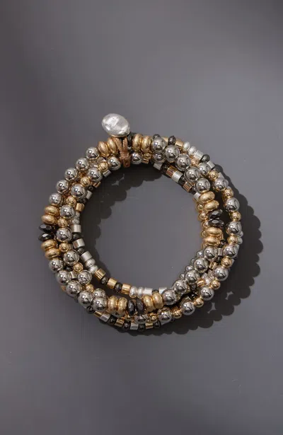 Jjill J.jill Mixed-beads Stretch Bracelet Set In Silvertone,goldtone