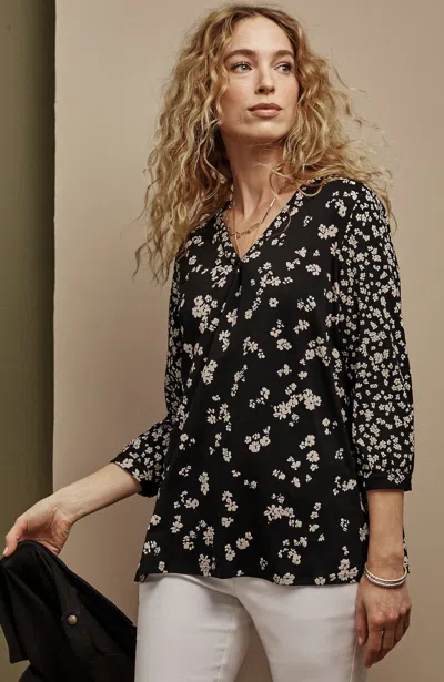 Jjill J.jill Mixed-florals Top In Black Wispy Floral Mix