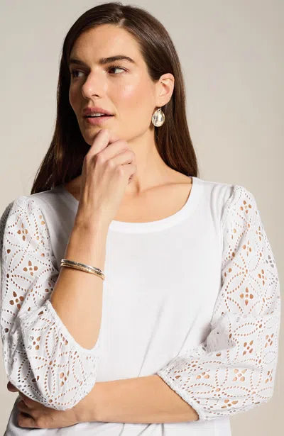 Jjill J.jill Mixed-media Eyelet-sleeves Top In White