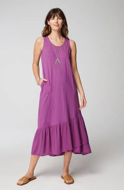 Jjill J.jill Mixed-media Flounced-hem Knit Dress In Berry