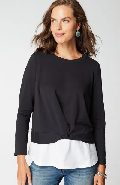 Jjill J.jill Mixed-media Twist-front Top In Black,white