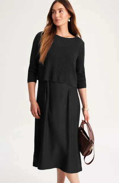 Jjill J.jill Mixed-media Two-piece Sweater Dress In Black