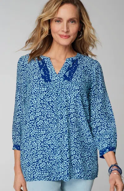 Jjill J.jill Mixed-print A-line Popover In Sailor Blue Tossed Foliage Mix
