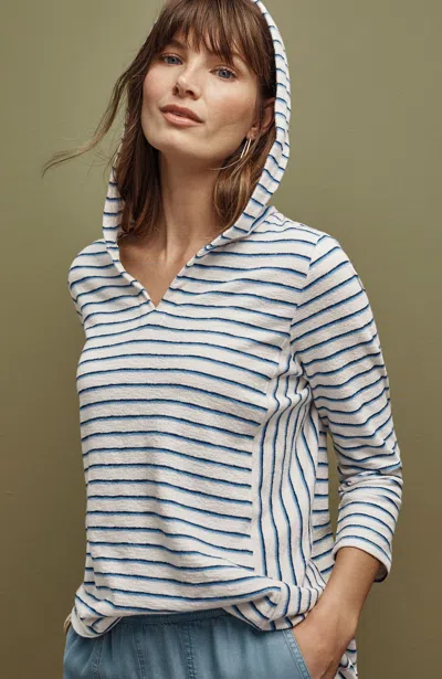 Jjill J.jill Mixed-stripes Cotton Hoodie In Cream Multi