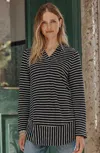 Jjill J.jill Mixed-stripes Hooded Tunic In Black,oatmeal Heather
