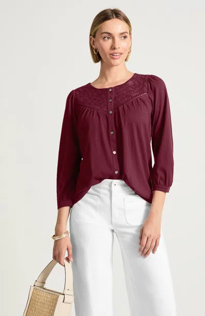 Jjill Mixed-media Lace Top In Burgundy