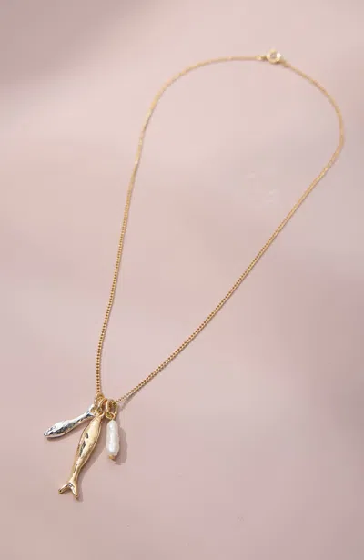Jjill Mixed-metal & Fish Charm Necklace In Gold