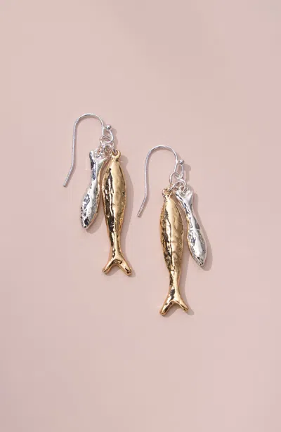 Jjill Mixed-metal Fish Drop Earrings In Gold