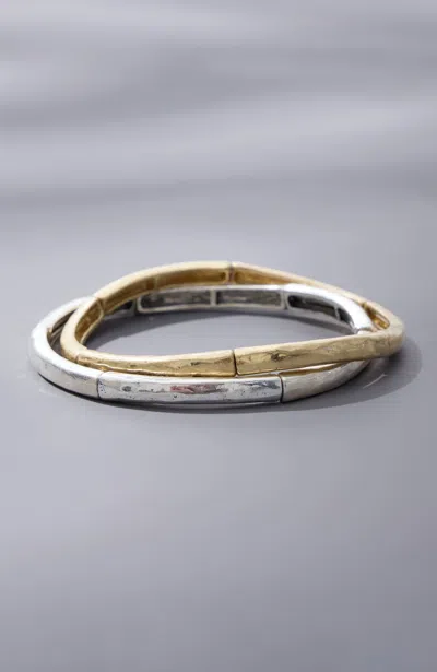 Jjill Mixed-metals Stretch Bangle Set In Silvertone/goldtone