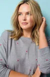 Jjill J.jill More Love Embroidered Sweatshirt In Grey Hthr,strawberry Pink