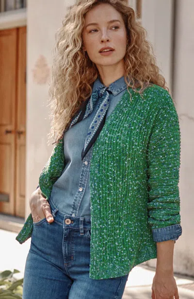 Jjill J.jill Multicolored Cardi In Hunter Green Multi