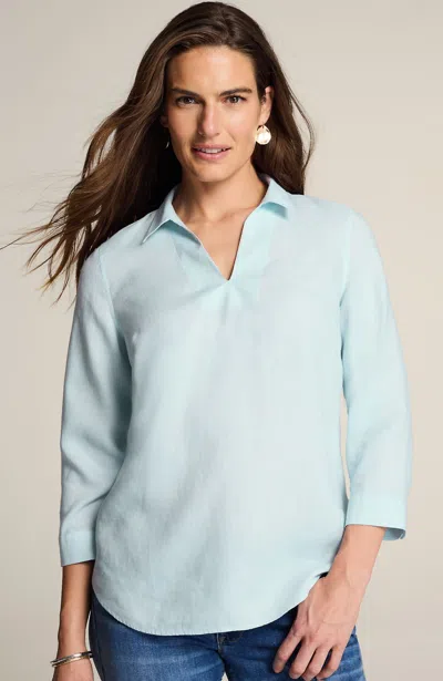 Jjill J.jill Non-iron Linen Popover Shirt In Blue Fog