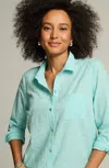 Jjill J.jill One-pocket Shirred-back Shirt In Sea Mist