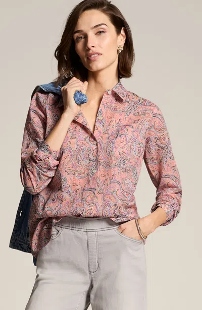 Jjill J.jill One-pocket Shirred-back Shirt In Tangelo Eclectic Paisley