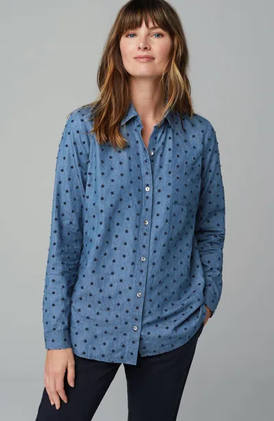 Jjill J.jill One-pocket Shirred-back Shirt In Westerly Wash,navy Blue