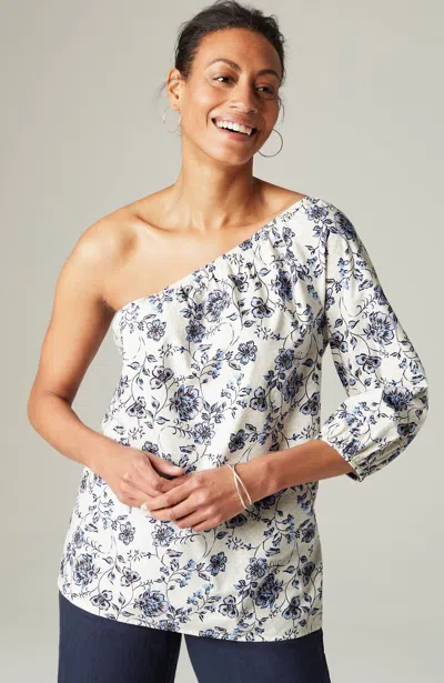 Jjill J.jill One-shoulder Puff-sleeve Top In Vanilla Textured Vine