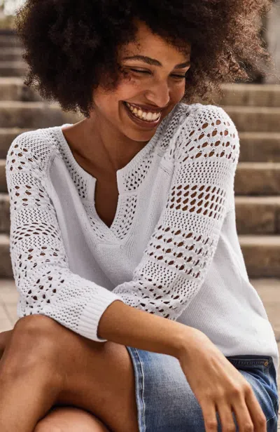 Jjill J.jill Open-stitch-sleeves Sweater In White