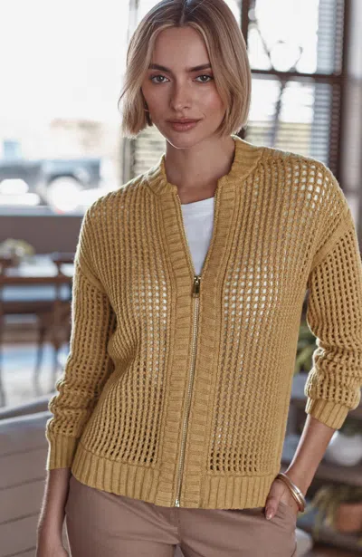 Jjill J.jill Open-stitch Zip-front Cardi In Brown