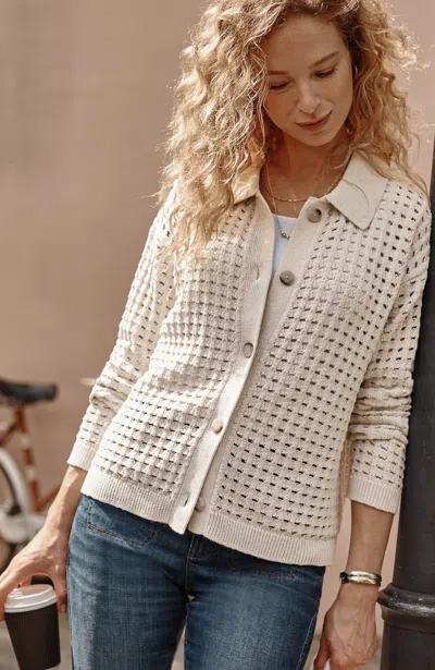 Jjill J.jill Open-texture Cardi In Stone Heather