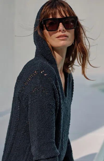 Jjill J.jill Open-texture Hooded Sweater In Navy Blue