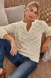 Jjill J.jill Open-texture Split-neck Sweater In Barley