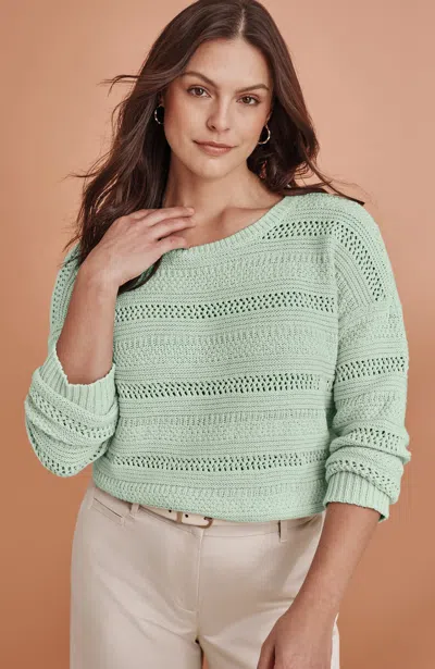 Jjill Open-texture Pullover Sweater In Green