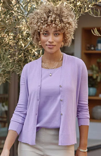 Jjill J.jill Organically Grown Cotton Lightweight Cardi In Lavender