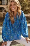 Jjill J.jill Oversized Split-neck Top In Royal Blue Thriving Jacobean