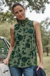 Jjill J.jill Painted Florals Top In Light Pesto Brushstroke Floral