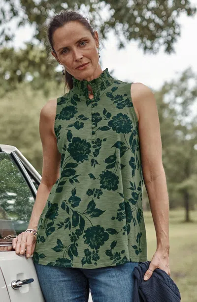 Jjill J.jill Painted Florals Top In Light Pesto Brushstroke Floral