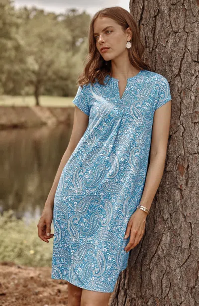 Jjill J.jill Paisley-printed A-line Dress In Dark Blue Agate Ornate Paisley