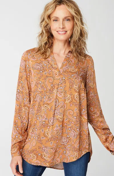 Jjill J.jill Paisley-printed Satin Tunic In Sable Ornamental Paisley