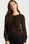 Jjill Petite Banded-hem Jersey Top In Cocoa Bean Silhouette Leaves