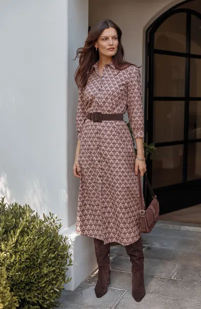 Jjill Petite Belted Shirtdress In Dusty Pink Fan Geo