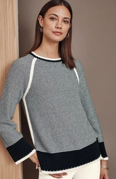 Jjill Petite Bicolor Textured Sweater In Black/cream