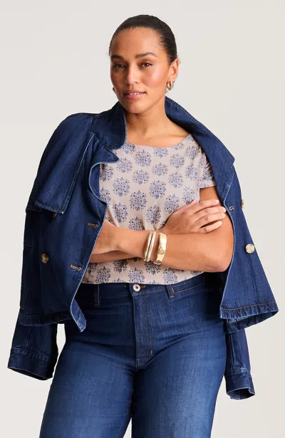 Jjill Petite Boat-neck Buttoned-back Tee Shirt In Pink Wink Painterly Medallions