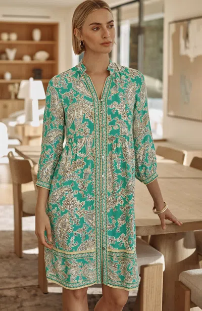 Jjill Petite Border-printed A-line Dress In Jade Large Breezy Paisley