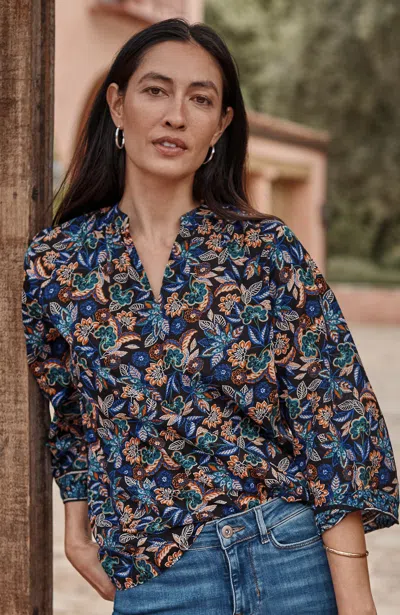 Jjill Petite Border-printed A-line Top In Black Lacey Garden Border