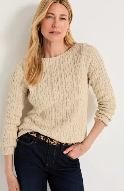 Jjill Petite Cabled Boat-neck Pullover In Desert Sand
