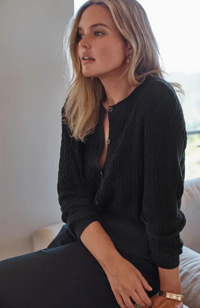 Jjill Petite Cabled Button-front Cardigan In Black