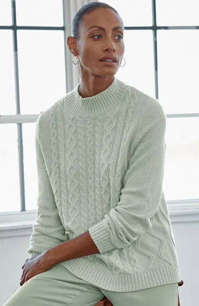 Jjill Petite Cabled Mock-neck Sweater In Sage Mist