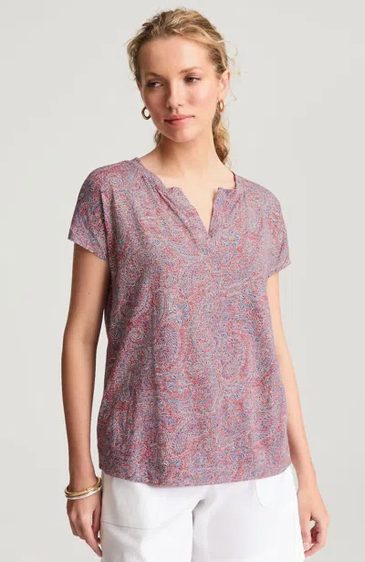 Jjill Petite Cap-sleeve Tee Shirt In Red Coral Paisley Etchings