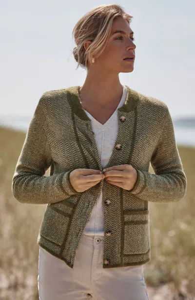 Jjill Petite Chevron Sweater-jacket In Vine Heather/sandbar Heather